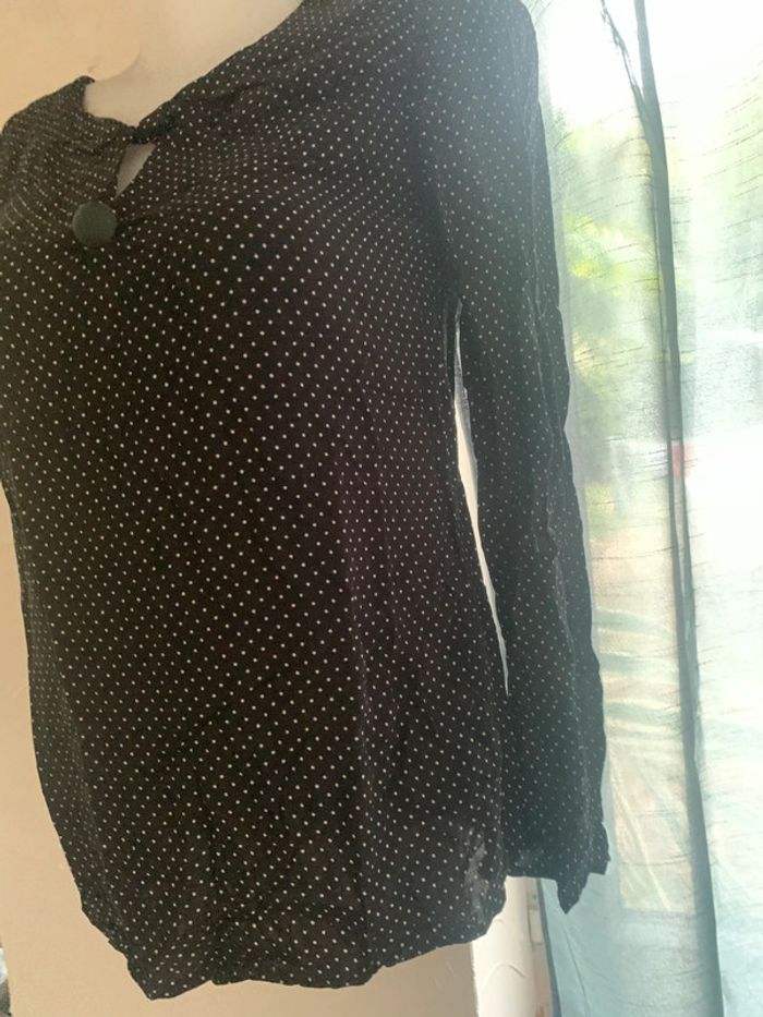 Blouse Camaïeu noir à pois blanc taille 40 - photo numéro 5