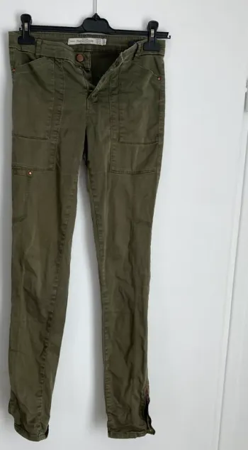 Pantalon chino slim skinny cargo kaki Zara fermeture