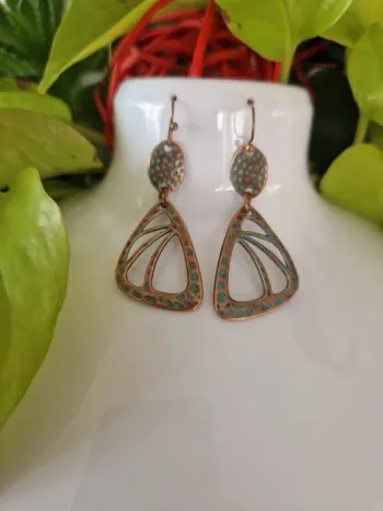 Boucles d'oreilles fantaisies couleur bronze et bleu style vintage