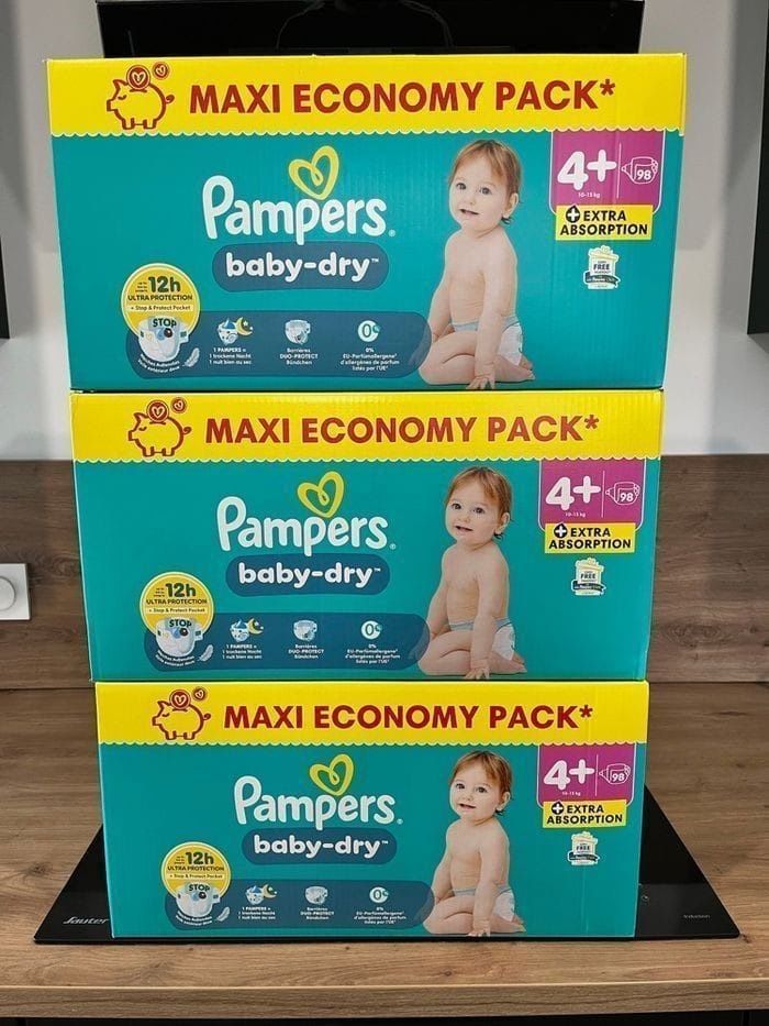 🔹 3 Packs Pampers Baby-Dry Taille 4+ Maxi Economy – 294 couches – Neufs scellés