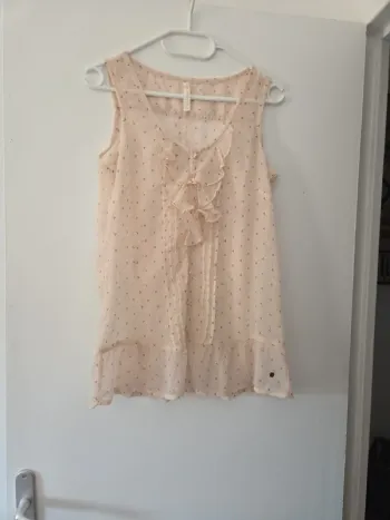 Blouse femme manche courte été rose fleuris transparente TBE taille M bonobo