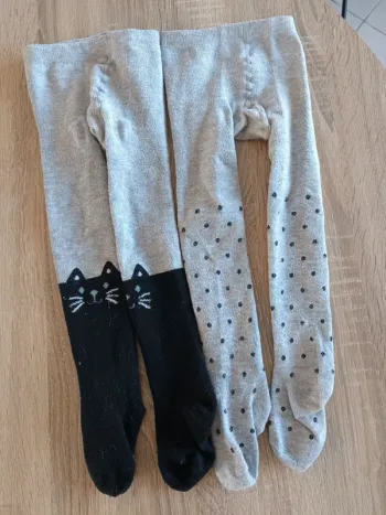 Collants chauds gris et noir chat Chaussexpo fille taille 23/26