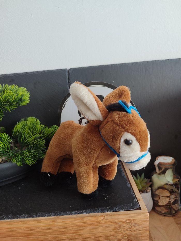 peluche âne marron noir blanc donkey ancien vintage bleu licol Cheval Nem 3473 - photo numéro 2
