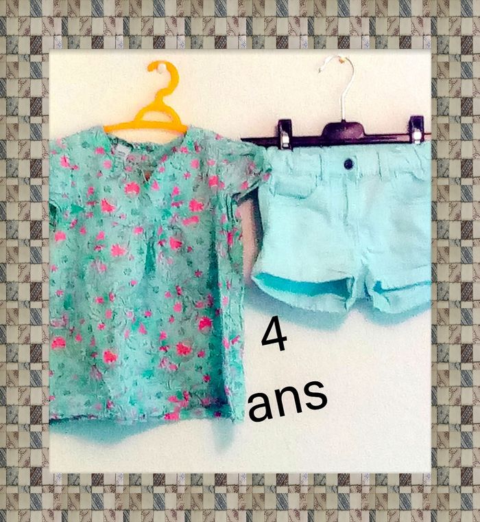 4 ans Ensemble 2 pièces h&m (autres) short et tunique turquoise fleuri print été /Excellent état - photo numéro 6