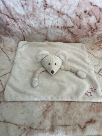 Doudou plat souris blanc étoiles rose Obaïbi Okaïdi