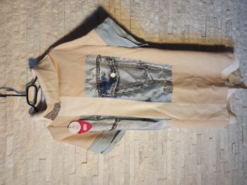 Robe Pull Beige et Jeans avec Strass Femme NEUF Taille L