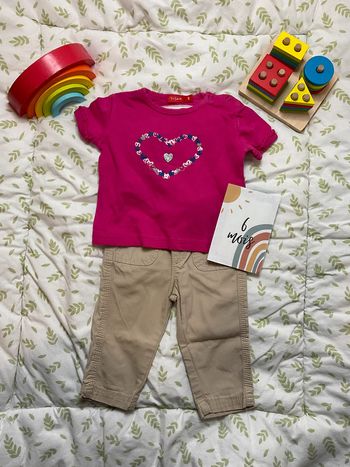 ensemble teeshirt manches courtes rose tissaia et pantalon beige kiabi 6 mois