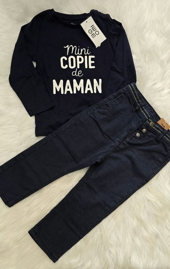 NEUFS(NON PORTÉS)🏷🏷🥰😍💙 superbe ensemble teeshirt ml et pantalon chino 3 ans garçon 💙😍🤩👌