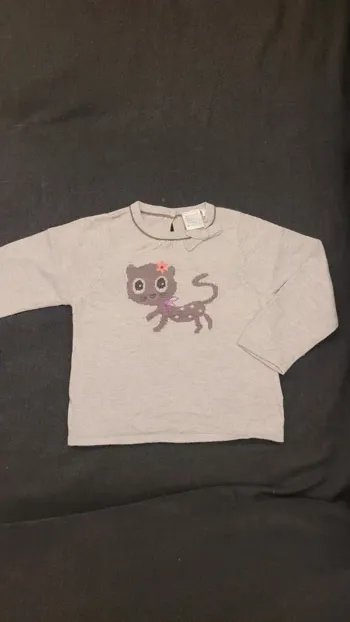 Pull gris fin imprimé chat 5% angora état neuf