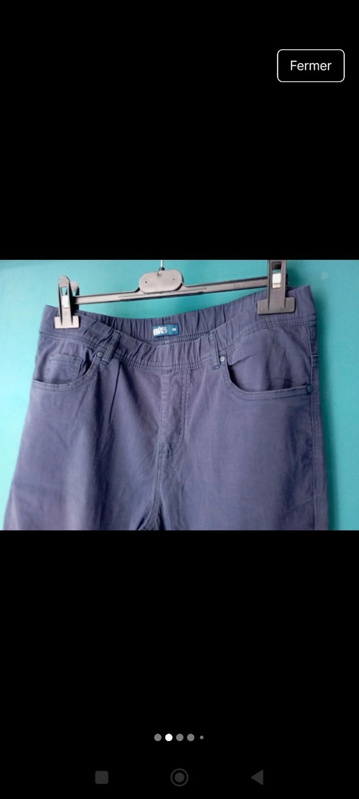 Pantacourt femme coton bleu marine, taille élastiquée - photo numéro 2