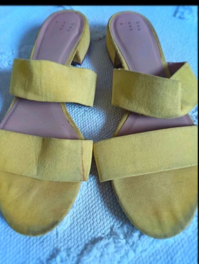 Sandales mules talonnettes jaune citron - photo numéro 3