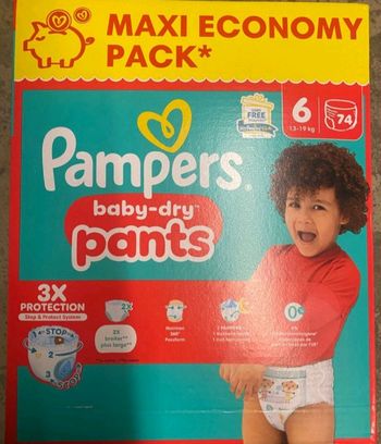 Pack de 74 couches culottes Pampers baby dry pants taille 6
