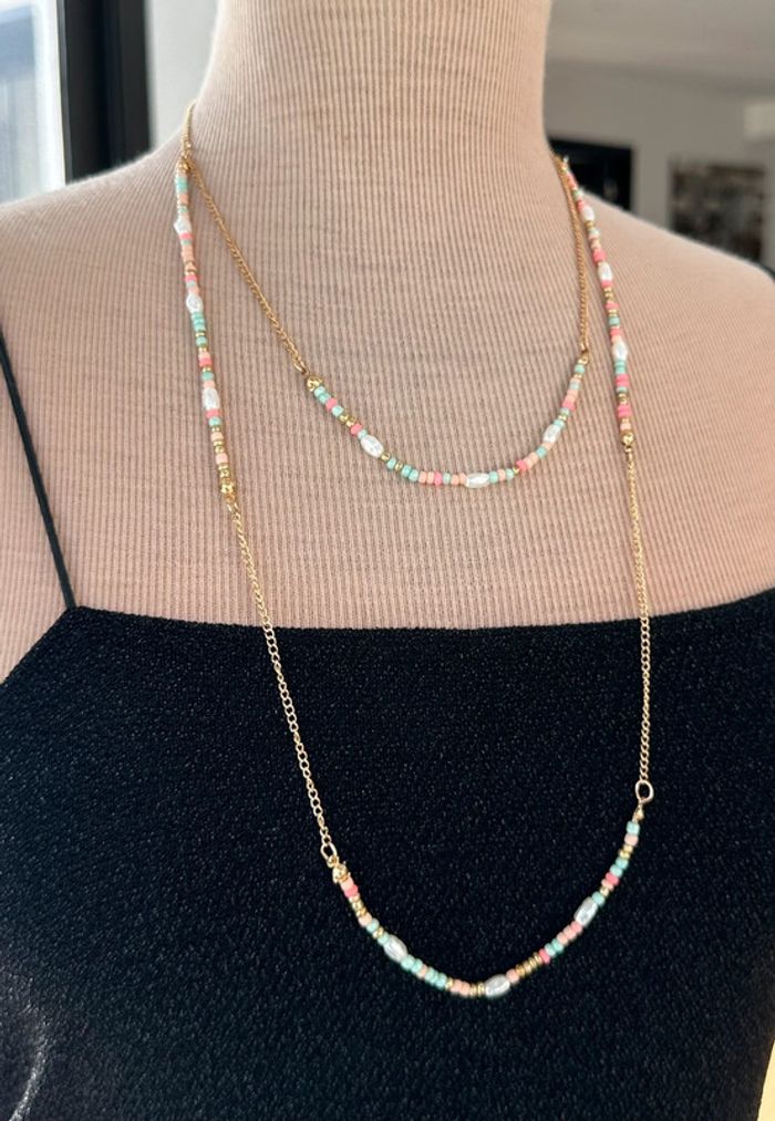 Collier sautoir multirang doré et perles - photo numéro 3