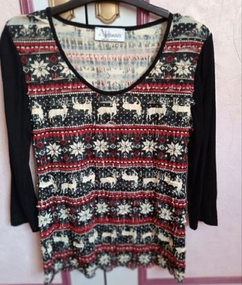 Haut " Affinités" noir imprimé T.2(38) Noël