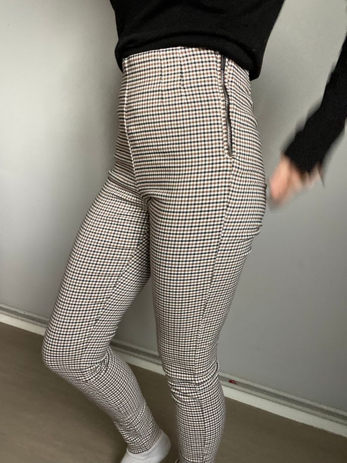 Pantalon à carreaux marron Zara taille s - photo numéro 2