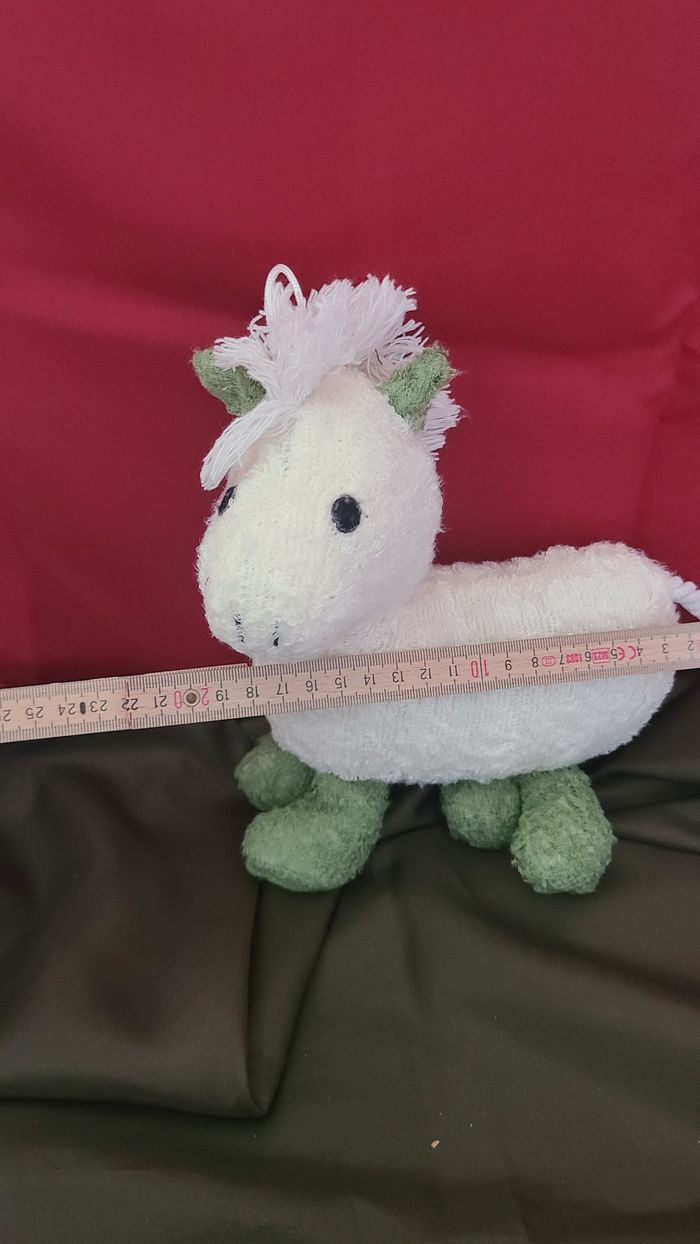 doudou cheval poney blanc oreilles et pattes vertes queue cordelette - photo numéro 2