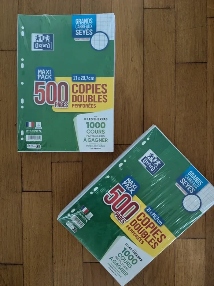1 ou 2 paquets de 500 copies doubles oxford
