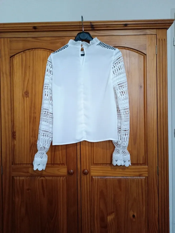 Blouse blanche manche crochet Shein - photo numéro 2