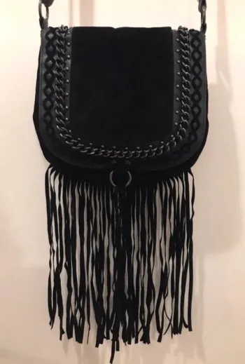 Sac à main atmosphère en bandoulière avec des franches noire en dim noir taille unique