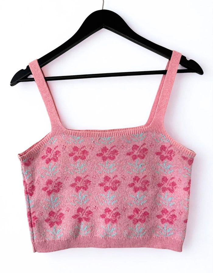 Crop top à fleurs rose et bleu – taille 36 - photo numéro 2