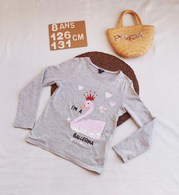 Tee-shirt 👸 cygne, sequins, kiabi, 8 ans