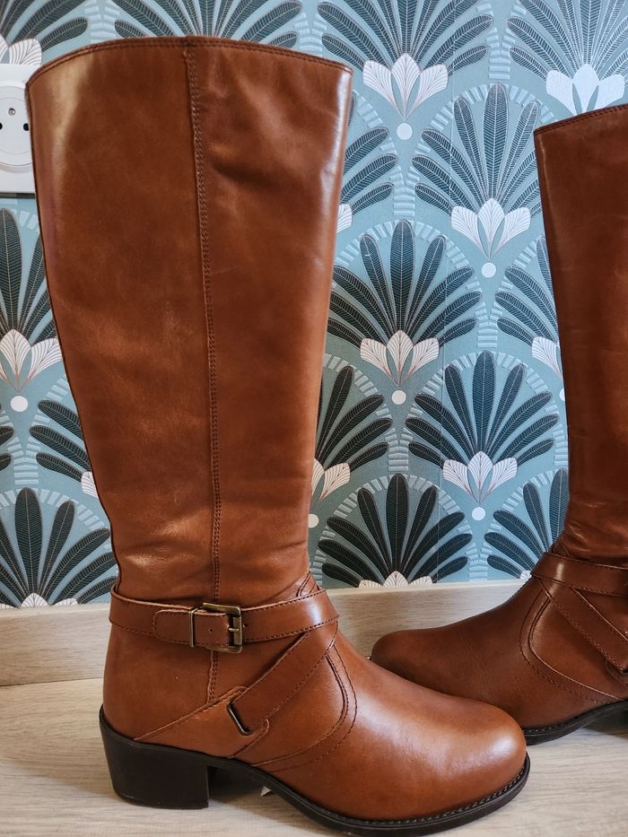 Bottes cuir marrons glacée La Halle - photo numéro 3