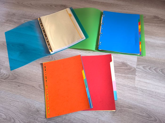 Lot divers classeurs + intercalaires + pochettes