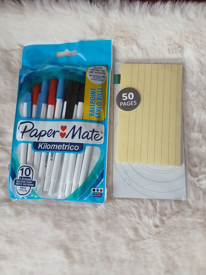 Papeterie: 10 Stylos-billes Paper Mate *3 coloris+ Notes adhésives - photo numéro 2