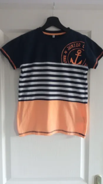 T-Shirt rayé orange fluo 12 ans
