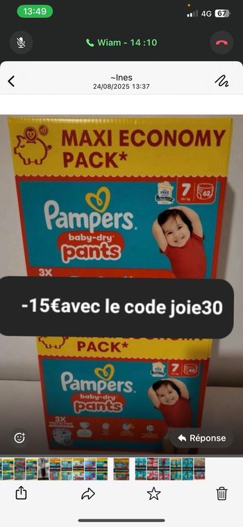 2 cartons de couches Pampers taille 7