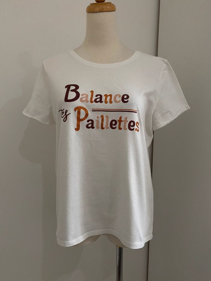 T-shirt blanc lettres pailletées Cache Cache