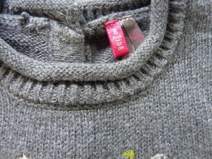 Robe manches courtes tricot gris rose violet blanc rayures Orchestra 6 mois 67 cm fille - photo numéro 2