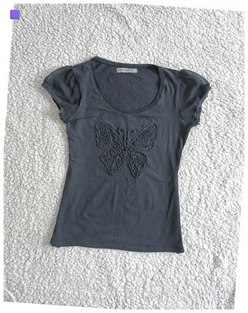 Haut motif papillon relief vintage original manches dentelles – KY Création