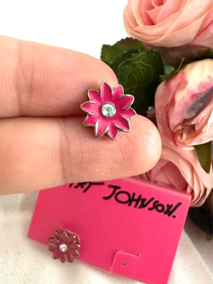 Boucles d’oreilles Betsey Johnson fleurs roses à strass - photo numéro 5