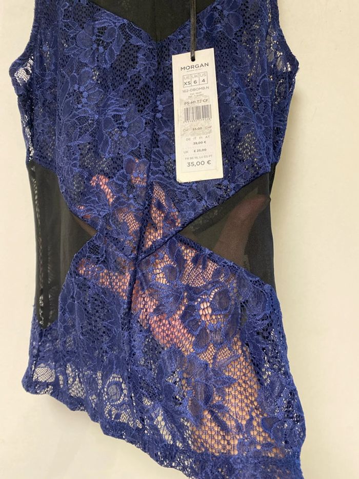 Superbe haut sexy dentelle bleu et noir neuf Morgan taille 34 - photo numéro 4