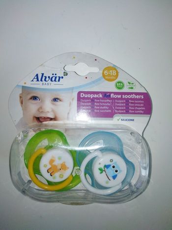 Boite de 2 tétines garçon 6,18 mois, silicone motif, neuve, motif Renard, Hibou