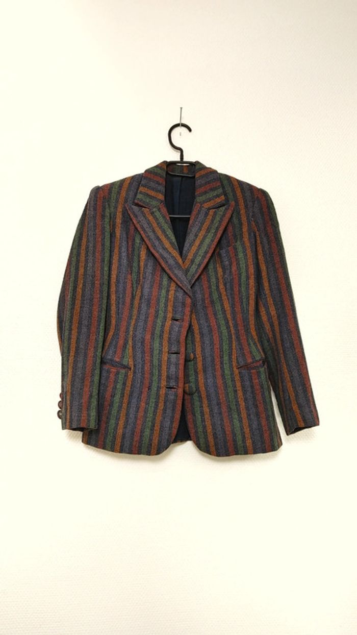 Veste en 100 pour 100 laine totalement vintage année 50 fait main rayure rayé