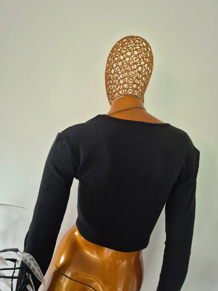 Top Court Col V Manches Longues Noir Femme Taille S/36 - photo numéro 2