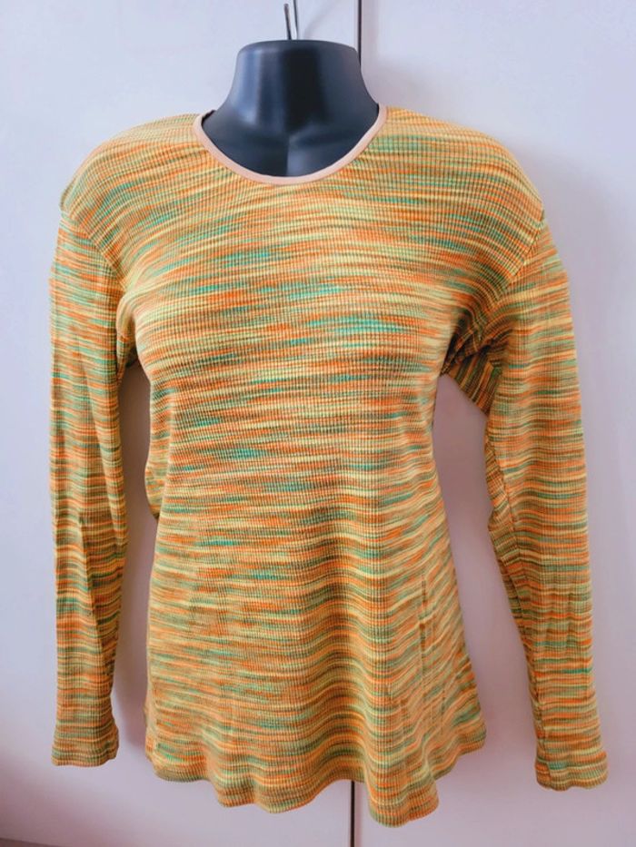 Tee shirt années 60 à rayures motifs psychédéliques vintage ancien taille S 36
