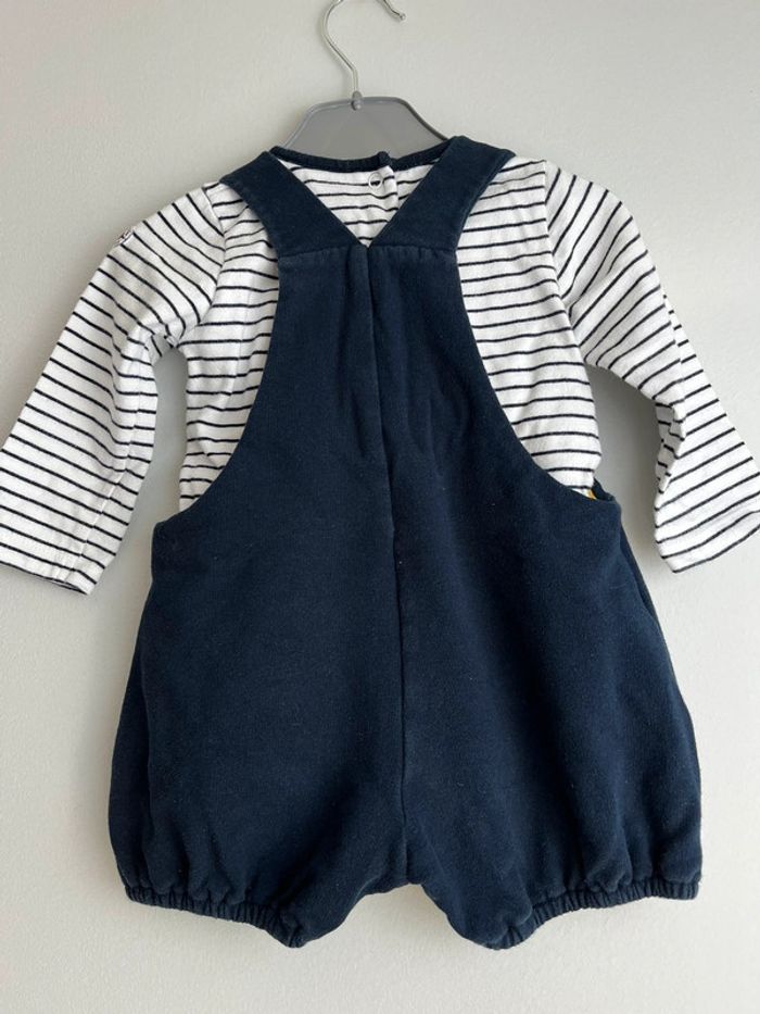 Ensemble short/salopette bleu marine et blanc Terre de marins en taille 12 mois - photo numéro 2