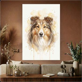 Affiche chien aquarelle "Shetland Sheepdog" poster déco murale élégante A3 Sans cadre