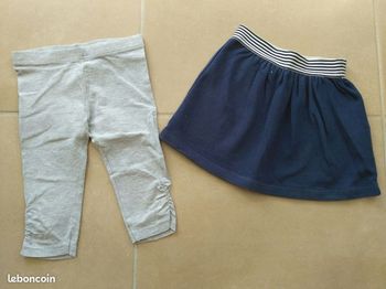 Lot jupe marine / leggings court gris fille 4 ans TBE
