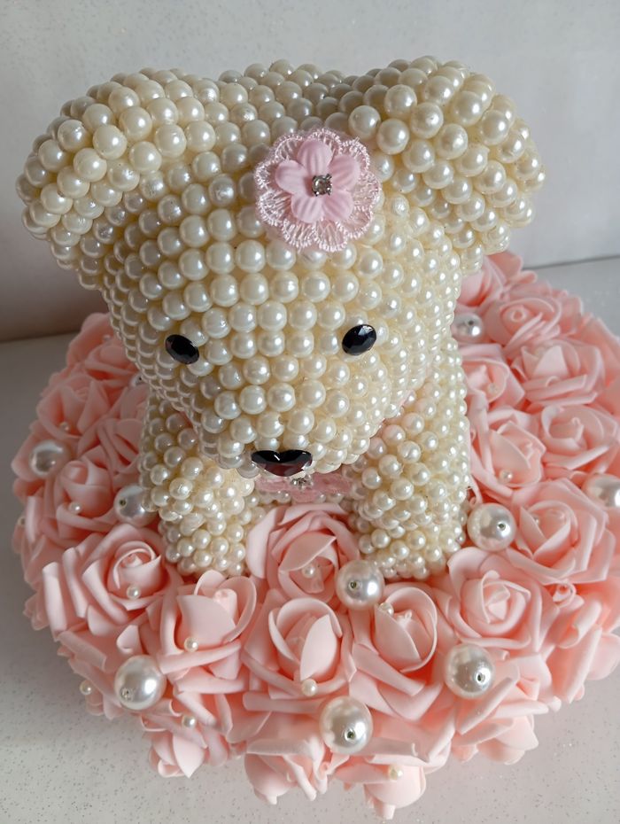 Composition florale, ourson en perles - photo numéro 4