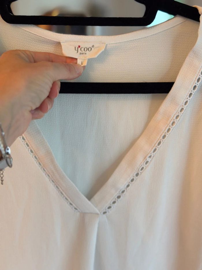 Blouse manches 3/4 blanc uni Ycoo taille L - photo numéro 3