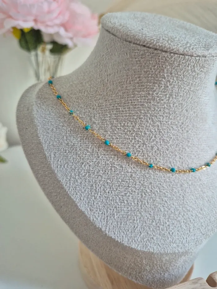 🌸 nouvelle couleur 🌸 bleu canard Parure lot de 2 bijoux en acier inoxydable - photo numéro 4