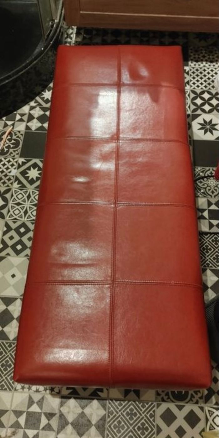 Banc banquette Cuir véritable et bois très bon état Rouge