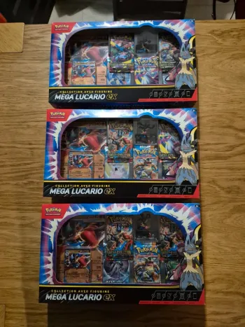 Lot de 3 coffret pokémon premium Figurine mega lucario ex me01 neuf scellé Fr
