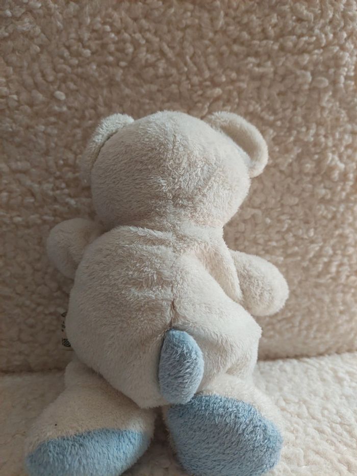 Nicotoy - doudou peluche ours blanc et bleu - photo numéro 4