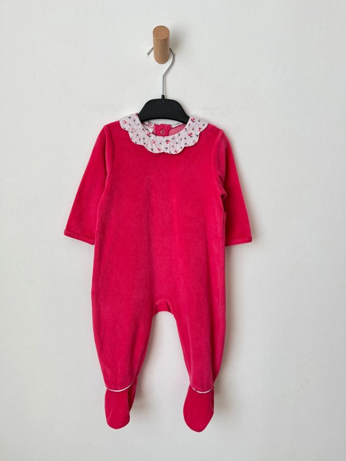 Pyjama (dors-bien) en velours rose fuchsia à col claudine fleuri - La Redoute 9 mois