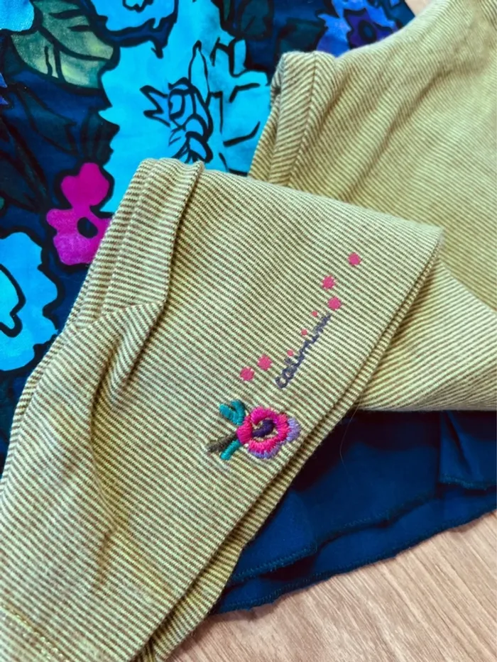Taille 4 ans tenue 2 pièces fille Catimini bleu turquoise et vert * fleurs rayures * 🩷 - photo numéro 3